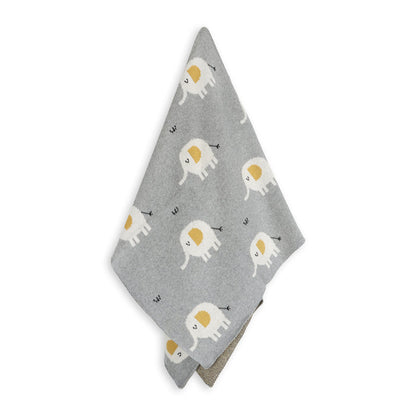 Elephant - Jacquard Sweater Knit Baby Blanket (Organic Cotton)