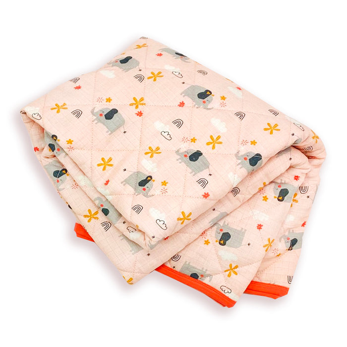 Organic Elephant Reversible Baby Quilted Blanket - Baby Shower Gifts