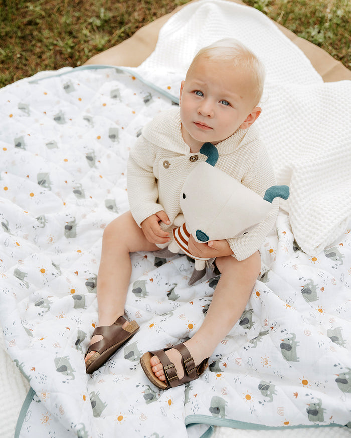 Organic Elephant Reversible Baby Quilted Blanket - Baby Shower Gifts