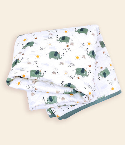Organic Elephant Reversible Baby Quilted Blanket - Baby Shower Gifts
