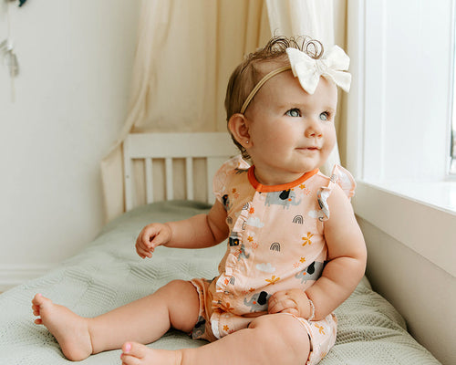 Elephant Ruffled Short Baby Romper (Organic Cotton)
