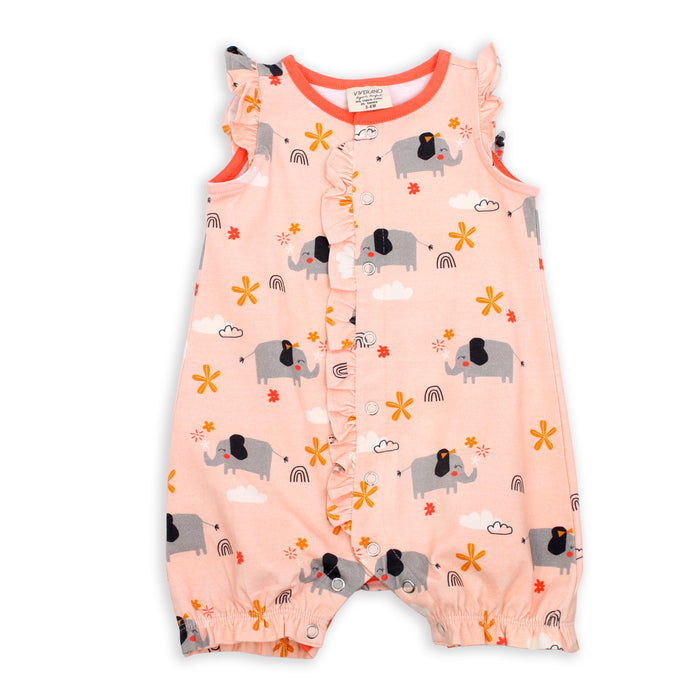Organic Elephant Ruffled Baby Girl Short Romper - Viverano
