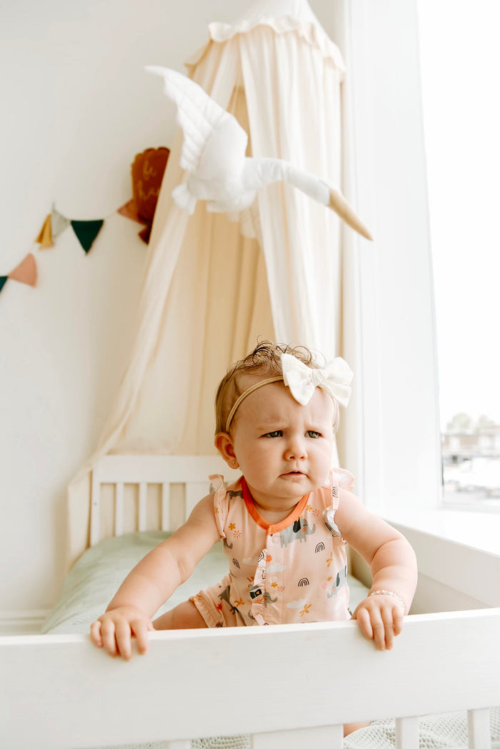 Organic Elephant Ruffled Baby Girl Short Romper - Viverano