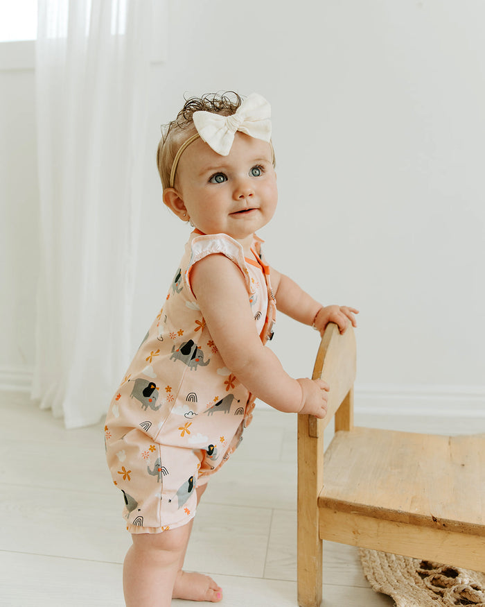 Organic Elephant Ruffled Baby Girl Short Romper - Viverano