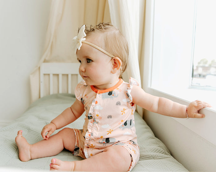 Elephant Ruffled Short Baby Romper (Organic Cotton)