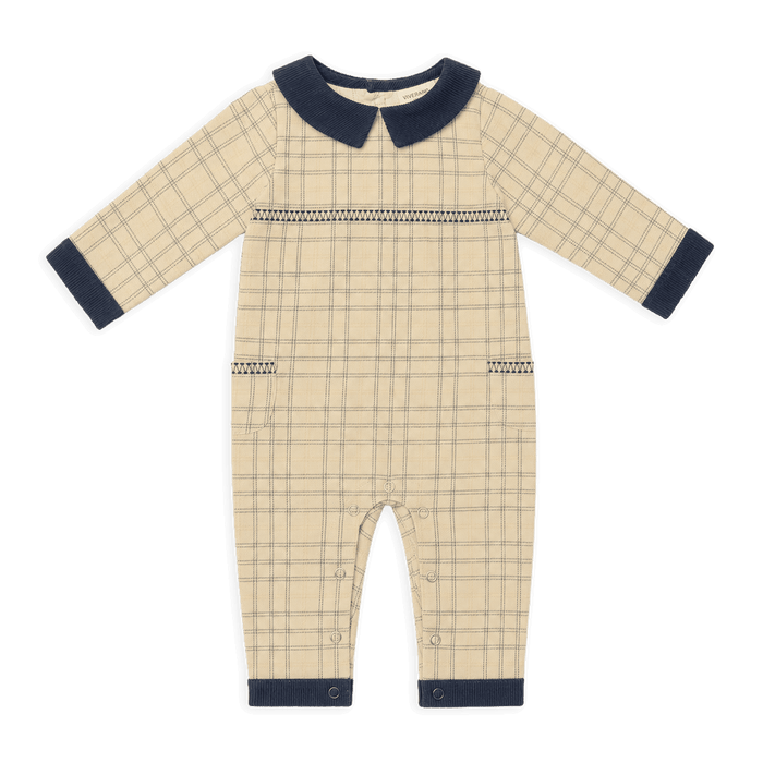 organic gingham + corduroy pocket baby jumpsuit