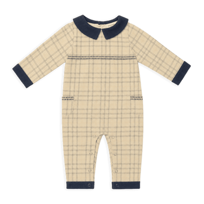 organic gingham + corduroy pocket baby jumpsuit