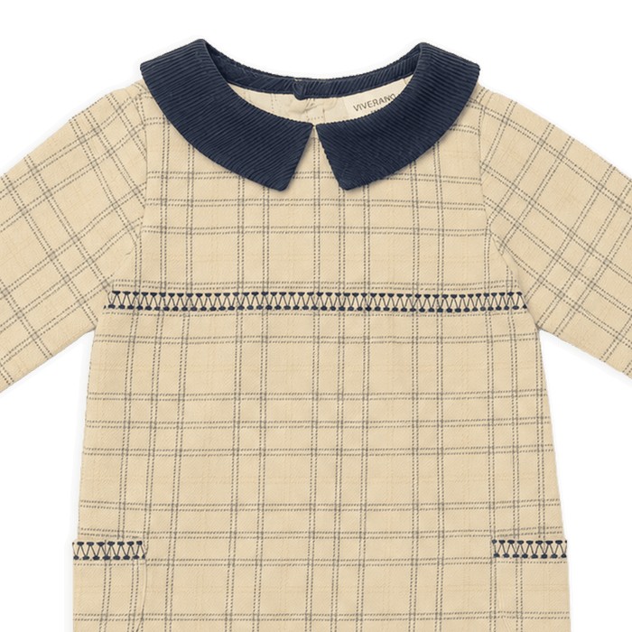 Organic Embroidered Gingham Baby Jumpsuit, Detail