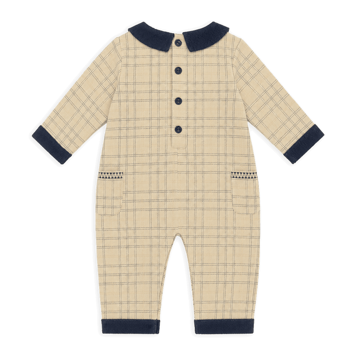 Organic Embroidered Gingham Baby Jumpsuit, Back