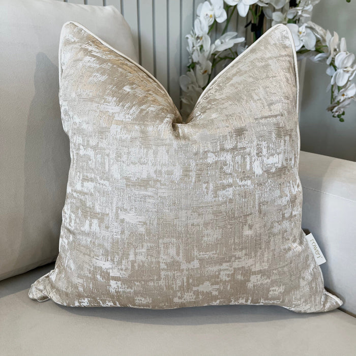 Evelyn Cream & Gold Metallic Patterned Feather Filled Cushion - 50x50cm Textiles