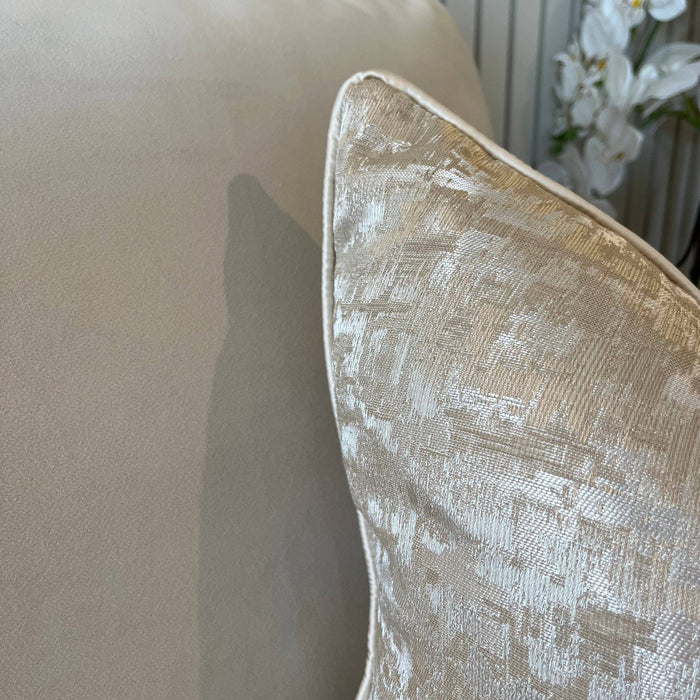 Evelyn Cream & Gold Metallic Patterned Feather Filled Cushion - 50x50cm Textiles