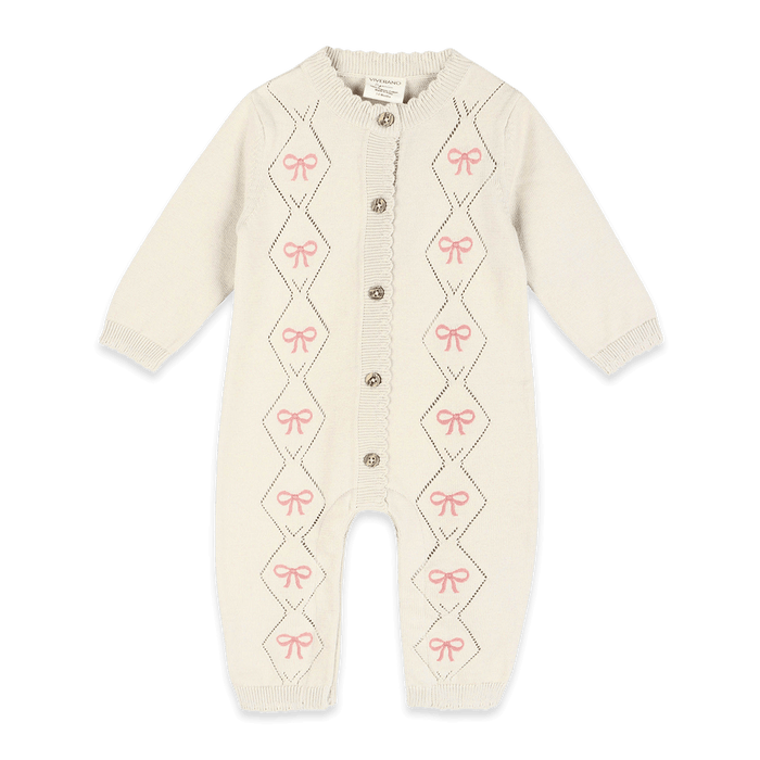 Evie Bow Pointelle Knit Baby Jumpsuit, Organic Cotton