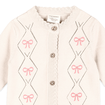 Organic Cotton Evie Bow Pointelle Knit Baby Jumpsuit, Detail