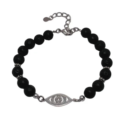 Evil Eye Lava Bracelet (Silver) - Yelena Noah Designs