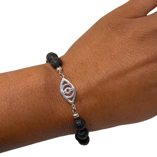 Evil Eye Lava Bracelet (Silver) - Yelena Noah Designs