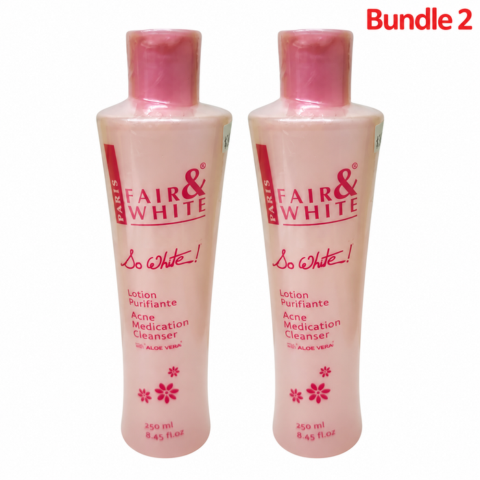 Fair & White So White Lotion Purifiante Acne Medication Cleanser 250ml, medicated skincare lotion formulated for acne-prone skin, designed to cleanse impurities and support a clearer, smoother-looking complexion.