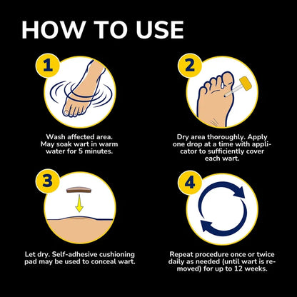 How to use diagram for plantar wart remover: wash, apply, dry, repeat