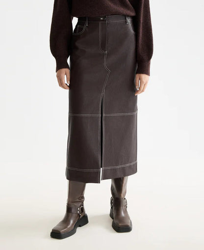 Faux Leather Midi Skirt