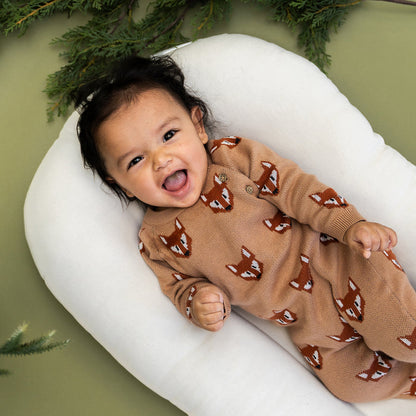 Fox Jacquard Knit Baby Jumpsuit (Organic Cotton)