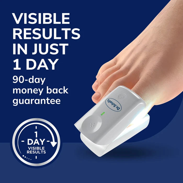 Light-activated LED nail treatment device held near fingers