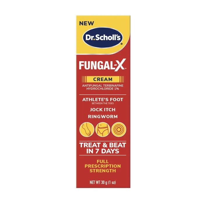 Antifungal foot cream box, Dr. Scholl's Fungal-X cream for athlete's foot and ringworm.