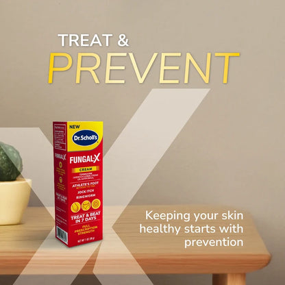 Antifungal foot cream packaging set with box and tube on a wooden surface.