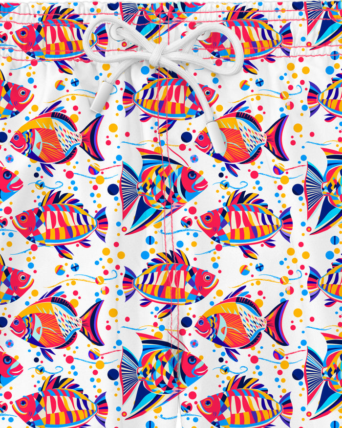 Stoff-Detail der Funky Fish Badehose aus recyceltem PET, Noah*s Ocean