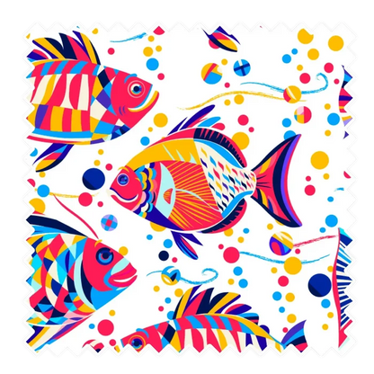 Nachhaltige Badehose aus recyceltem Material – Muster Funky Fish von Noah*s Ocean.
