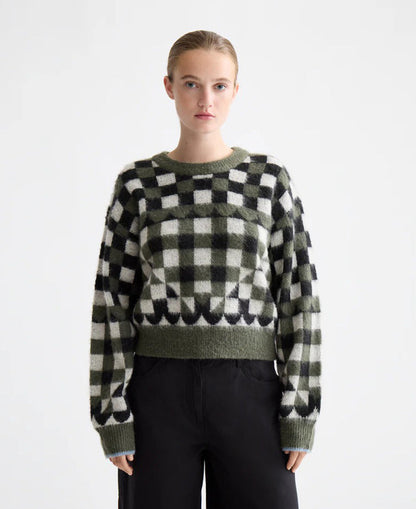 Fuzzy Jacquard Crew Pullover