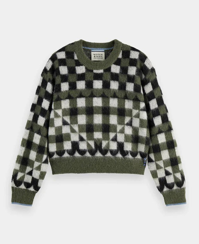 Fuzzy Jacquard Crew Pullover
