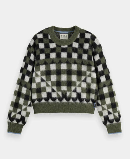 Fuzzy Jacquard Crew Pullover