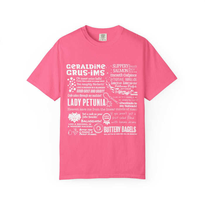 Zodiac Academy inspired Comfort Colors graphic tee by thtgrlreads featuring white vintage-style printed text quotes and designs on a vibrant pink vintage wash fabric, part of the Zodiac Academy and Tees collections.