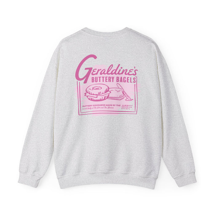 Zodiac Academy collection oversized crewneck sweatshirt by thtgrlreads featuring vintage wash comfort colors fabric with a pink graphic print inspired by Geraldine’s Bagels.