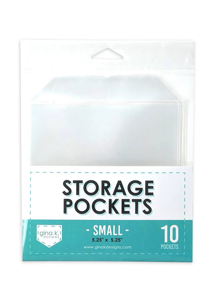 Gina K. Designs - Storage - Storage Pockets - Small. These high quality clear pockets are a great way to securely store your photopolymer stamp sets and wafer thin dies. This size is perfect for storing our Mini Stamp Sets. Embellish Away located in Bowmanville Ontario Canada.