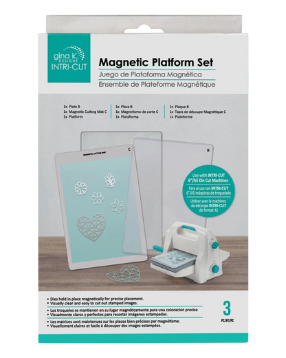 Gina K. Designs - Tools - Intri-cut Magnetic Platform Set. Hold your dies in place magnetically for precise placement. Visually clear and easy to cut out stamped images. Available at Embellish Away located in Bowmanville Ontario Canada.