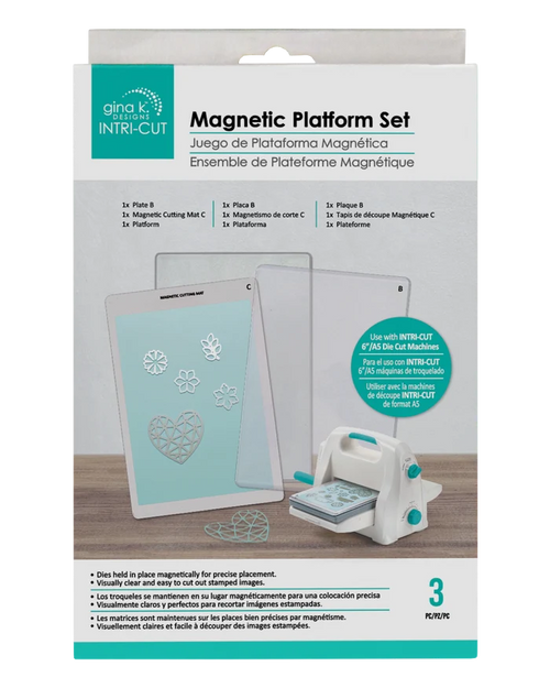 Gina K. Designs - Tools - Intri-cut Magnetic Platform Set. Hold your dies in place magnetically for precise placement. Visually clear and easy to cut out stamped images. Available at Embellish Away located in Bowmanville Ontario Canada.