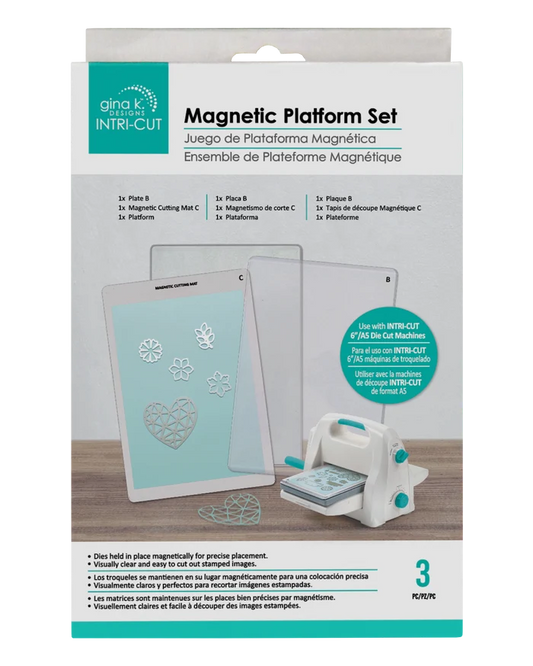 Gina K. Designs - Tools - Intri-cut Magnetic Platform Set. Hold your dies in place magnetically for precise placement. Visually clear and easy to cut out stamped images. Available at Embellish Away located in Bowmanville Ontario Canada.