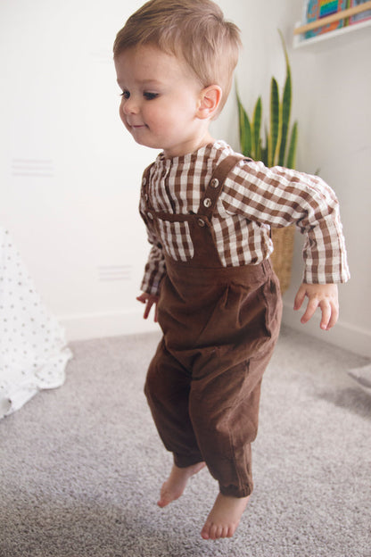 Gingham Muslin Shirt + Corduroy Baby Overall SET (Organic)
