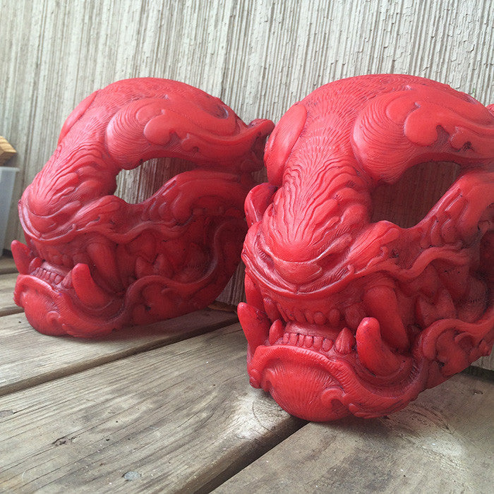 GLOW IN THE DARK RED PANTHER- HAND PAINTED, READY TO WEAR MASK