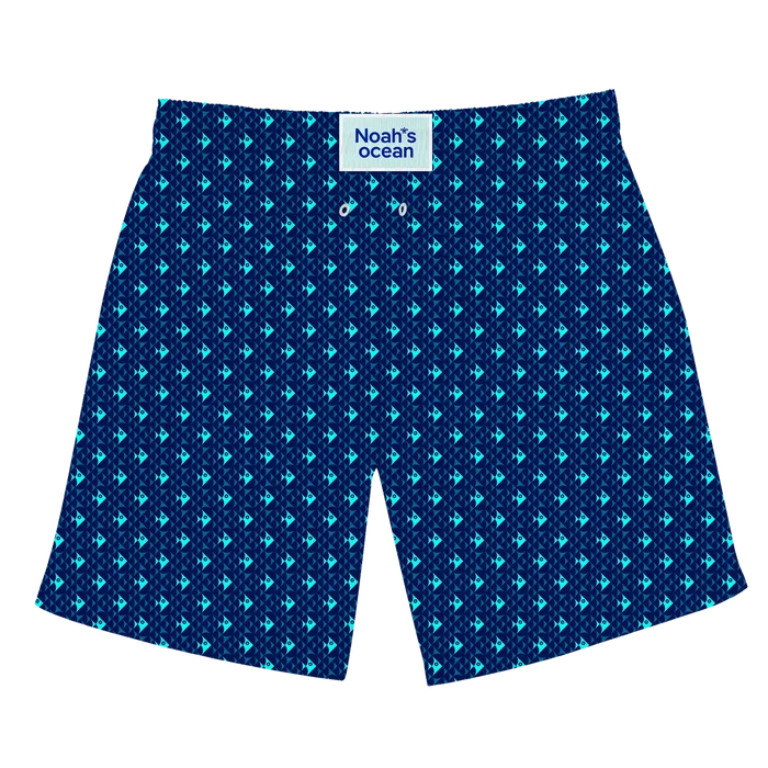 Nachhaltige Herren-Badehose aus recyceltem Material – Modell Gorgeous GeoFish von Noah*s Ocean.