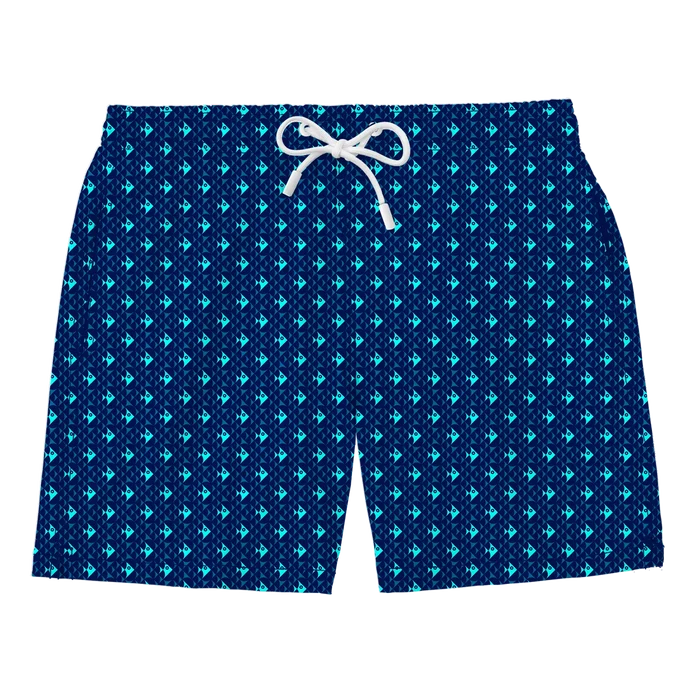 Nachhaltige Herren-Badehose aus recyceltem Material – Modell Gorgeous GeoFish von Noah*s Ocean.