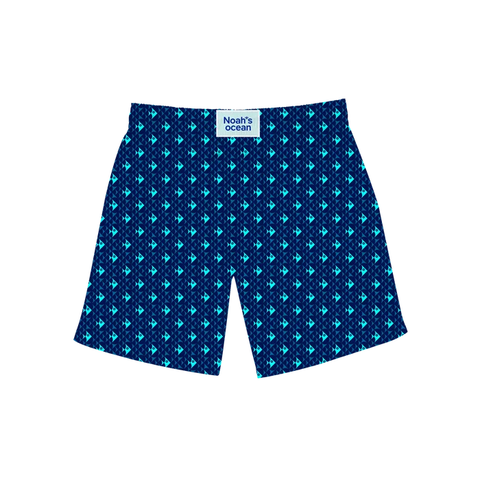 Nachhaltige Kinder-Badehose aus recyceltem Material – Modell Gorgeous GeoFish von Noah*s Ocean.