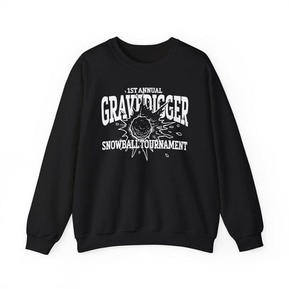 Thtgrlreads Liv Zander crewneck sweatshirt featuring a vintage-wash black oversized Comfort Colors design with bold white graphic text and an artistic snowball illustration.