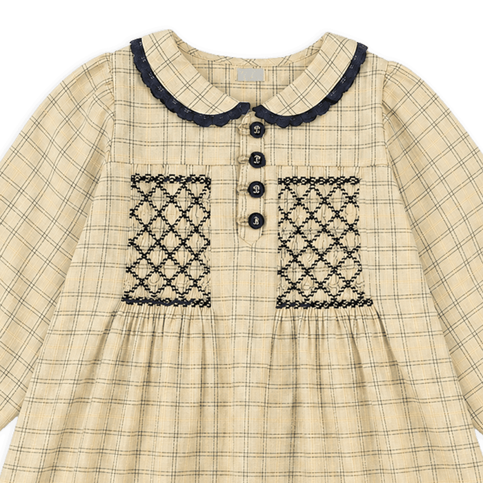Organic Cotton Hand Smocked Gingham Baby Dress, Detail