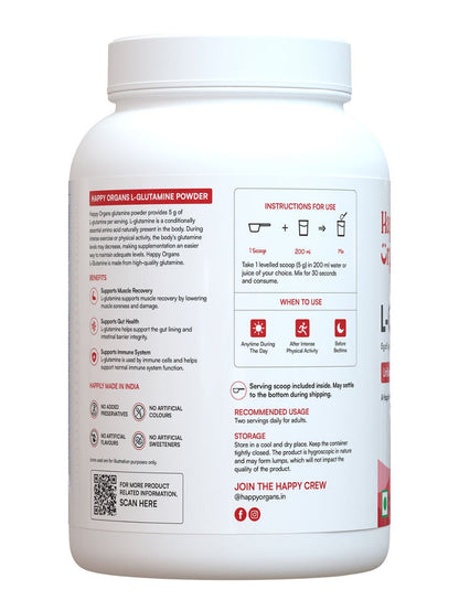 Happy Organs L-Glutamine Muscle Recovery & Gut Health Powder (1kg)