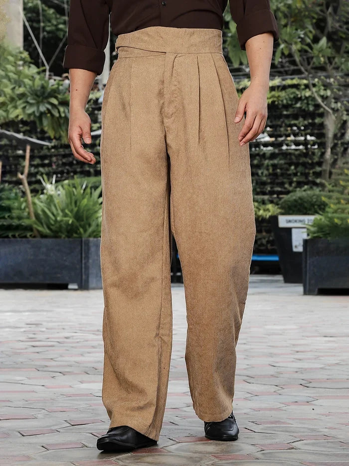 House Of Koala Beige Corduroy Gurkha Trousers with Double Pleated Front