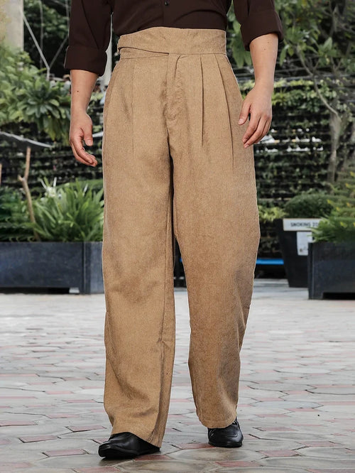 House Of Koala Beige Corduroy Gurkha Trousers with Double Pleated Front