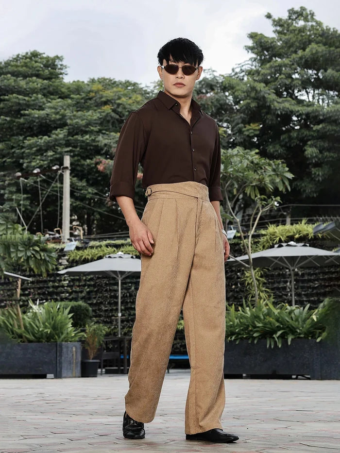 House Of Koala Beige Corduroy Gurkha Trousers with Double Pleated Front