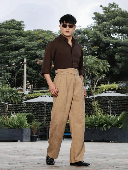 House Of Koala Beige Corduroy Gurkha Trousers with Double Pleated Front