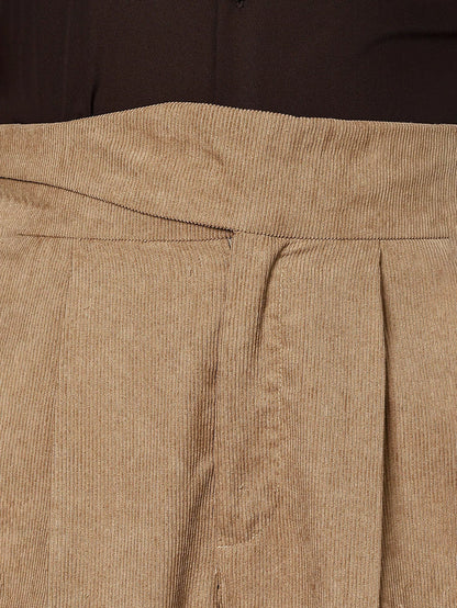 House Of Koala Beige Corduroy Gurkha Trousers with Double Pleated Front